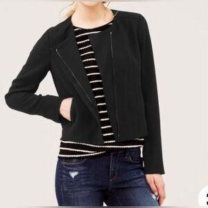 LOFT Moto Black Jacket in Vintage Crepe Size 10 asymmetric zip front Zip pockets